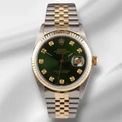 ROLEX DATEJUST 36MM YELLOW GOLD FLUTED GREEN DIAMOND DIAL JUBILEE WATCH