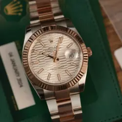 2023 ROLEX DATEJUST 41 EVEROSE GOLD OYSTER BRACELET, FLUTED BEZEL, SILVER MOTIF