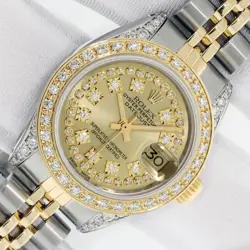 ROLEX LADY DATEJUST 26 CHAMPAGNE DIAMOND DIAL STEEL AND 18K GOLD DIAMOND WATCH