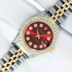 Rolex Lady DateJust Red Diamond Dial - Steel and 18k Gold Diamond Bezel Watch