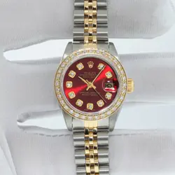 Rolex Lady DateJust Red Diamond Dial - Steel and 18k Gold Diamond Bezel Watch