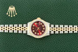 Rolex Lady DateJust Red Diamond Dial - Steel and 18k Gold Diamond Bezel Watch