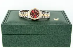 Rolex Lady DateJust Red Diamond Dial - Steel and 18k Gold Diamond Bezel Watch