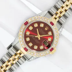 Rolex Lady DateJust Red Diamond Dial - Steel and Yellow Gold Diamond Bezel Watch