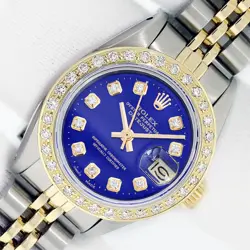 ROLEX LADY DATEJUST BLUE DIAMOND DIAL - STEEL AND 18K GOLD DIAMOND BEZEL WATCH
