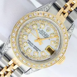 ROLEX LADY DATEJUST 26 MOP DIAMOND DIAL STEEL AND 18K YELLOW GOLD DIAMOND WATCH
