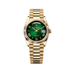ROLEX DAY-DATE 128238 YELLOW GOLD GREEN OMBRE ROMAN NUMERAL DIAL