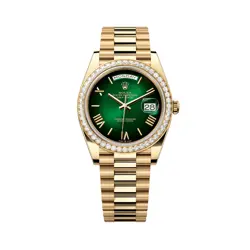ROLEX DAY-DATE 228348RBR YELLOW GOLD GREEN OMBRE ROMAN NUMERAL DIAL DIAMOND