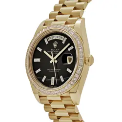 Rolex Day-Date 40 228398TBR Yellow Gold Onyx Baguette Diamond Dial Baguette