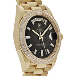 Rolex Day-Date 40 228398TBR Yellow Gold Onyx Baguette Diamond Dial Baguette