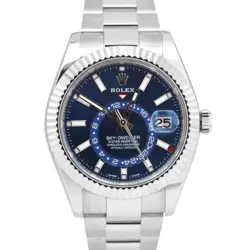 STICKERED PAPERS ROLEX SKY-DWELLER BLUE STEEL 18K GOLD 42MM OYSTER 326934 BOX