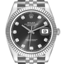 ROLEX DATEJUST 41 STEEL WHITE GOLD SLATE DIAMOND DIAL WATCH 126334 BOX CARD