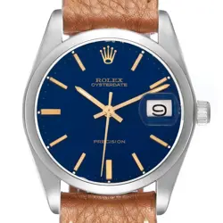 Rolex OysterDate Precision Blue Dial Steel Vintage Mens Watch 6694