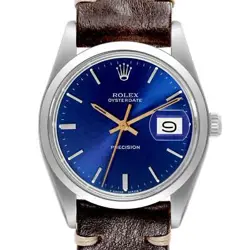 ROLEX OYSTERDATE PRECISION BLUE DIAL STEEL VINTAGE MENS WATCH 6694