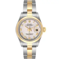 ROLEX DATEJUST IVORY PYRAMID DIAL STEEL YELLOW GOLD LADIES WATCH 79163