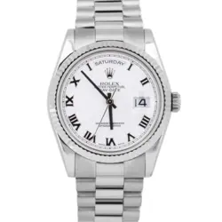 MINT ROLEX DAY-DATE PRESIDENT WHITE ROMAN 36MM 18K GOLD FLUTED WATCH 118209