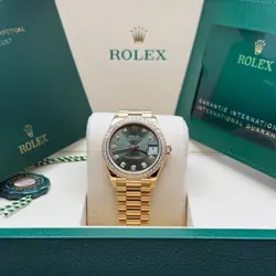 ROLEX DATEJUST 31 NEW 2025 GREEN DIAMOND DIAL 18K GOLD DIAMOND BEZEL PRESIDENT