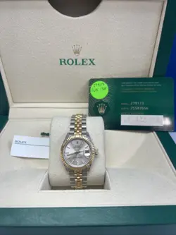 ROLEX STEEL & 18K YELLOW GOLD 28MM DATEJUST 279173 SILVER SUNBURST DIAL BOX CARD
