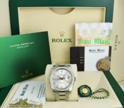 ROLEX WHITE GOLD & SS DATEJUST SILVER INDEX DIAL DIAMOND BEZEL 116244 SANT BLANC