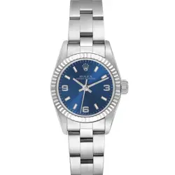 ROLEX OYSTER PERPETUAL BLUE DIAL STEEL WHITE GOLD LADIES WATCH 67194 BOX PAPERS