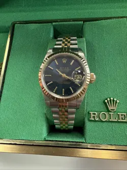 1988 ROLEX DATEJUST 69173 26MM NAVY BLUE DIAL TWO TONE LADIES WATCH