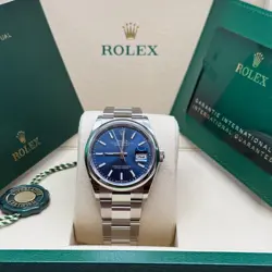 ROLEX DATEJUST 36 NEW 2025 BLUE INDEX DIAL STAINLESS SMOOTH BEZEL OYSTER
