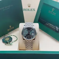 ROLEX DATEJUST 36 NEW 2025 MINT GREEN INDEX DIAL FLUTED BEZEL STAINLESS JUBILEE