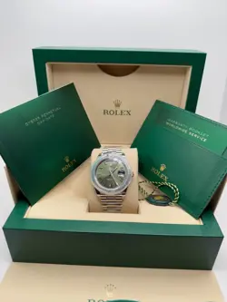 Rolex Day-Date 40 NEW 2025 Olive Green Roman Dial Fluted Platinum President