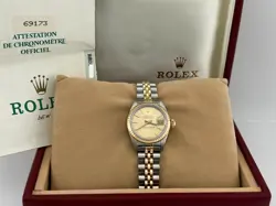 ROLEX LADIES DATEJUST 69173 CHAMPAGNE DIAL 18K YELLOW GOLD STEEL BOX PAPER