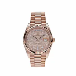 ROLEX DAY-DATE 228235 ROSE GOLD BAGUETTE DIAMOND PAVED DIAL