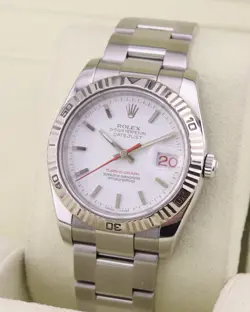 ROLEX DATEJUST TURN-O-GRAPH 36MM WHITE DIAL FLUTED BEZEL OYSTER WATCH 116264 B&P