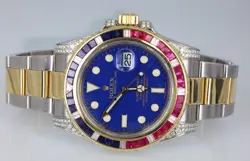 ROLEX SUBMARINER 116613LB BLUE DIAL | CUSTOM GEM BEZEL | 2CT DIAMONDS ON CASE