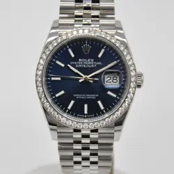 ROLEX DATEJUST 36 18K WHITE GOLD AND STEEL BLUE DIAMONDS 126284RBR JUBILEE