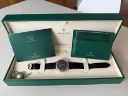 ROLEX CELLINI TIME ROSE GOLD BLACK DIAL MENS WATCH 50505