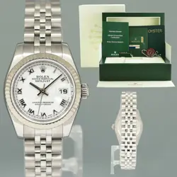 2007 MINT PAPERS LADIES ROLEX DATEJUST 179174 WHITE ROMAN JUBILEE WATCH