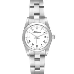 ROLEX OYSTER PERPETUAL WHITE ROMAN DIAL SMOOTH BEZEL STEEL LADIES WATCH 76080