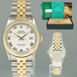 MINT ROLEX DATEJUST 16233 WHITE ROMAN TWO TONE STEEL JUBILEE 36MM WATCH BOX