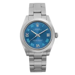 ROLEX OYSTER PERPETUAL 31MM WHITE GOLD STEEL BLUE DIAL LADIES WATCH 177200