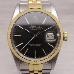 VINTAGE 1987 ROLEX DATEJUST 16013 MENS 36MM TWO TONE WATCH BLACK DIAL BOX PAPERS