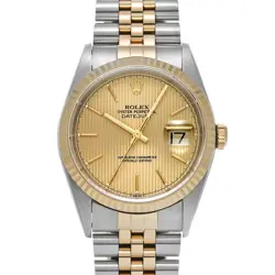 ROLEX 16233 DATEJUST CHAMPAGNE TAPESTRY MENS WRISTWATCH WITH BOX & PAPER