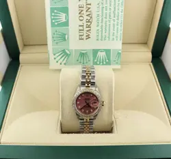 ROLEX LADIES DATEJUST 69173 PINK DIAMOND DIAL AND BEZEL TT JUBILEE W PAPERS 26MM