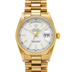 ROLEX DAY-DATE 18038 WHITE DIAL YELLOW GOLD AUTOMATIC 36MM MEN'S WATCH
