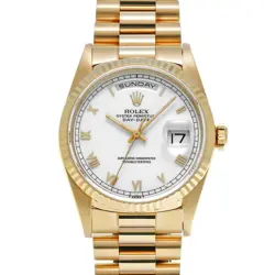 ROLEX DAY-DATE 18238 WHITE DIAL YELLOW GOLD AUTOMATIC 36MM MEN'S WATCH
