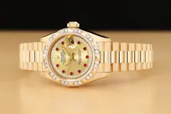 ROLEX LADIES PRESIDENT 69258 FACTORY RUBY STRING DIAMOND PYRAMID 18K GOLD WATCH