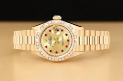 ROLEX LADIES PRESIDENT 69258 FACTORY RUBY STRING DIAMOND PYRAMID 18K GOLD WATCH