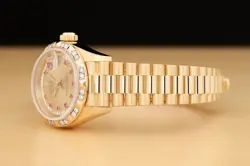 ROLEX LADIES PRESIDENT 69258 FACTORY RUBY STRING DIAMOND PYRAMID 18K GOLD WATCH