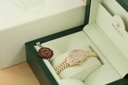 ROLEX LADIES PRESIDENT 69258 FACTORY RUBY STRING DIAMOND PYRAMID 18K GOLD WATCH