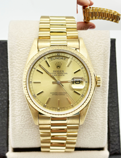ROLEX 18038 PRESIDENT DAY DATE 36MM CHAMPAGNE DIAL 18K YELLOW GOLD