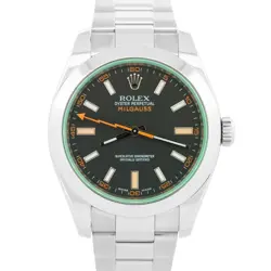 ROLEX MILGAUSS BLACK GREEN ORANGE STAINLESS STEEL AUTOMATIC 40MM 116400 GV WATCH