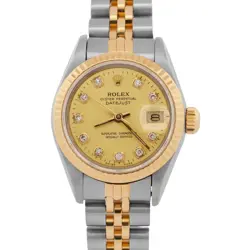 ROLEX DATEJUST 26MM CHAMPAGNE DIAMOND 18K YELLOW GOLD STEEL FLUTED JUBILEE 69173